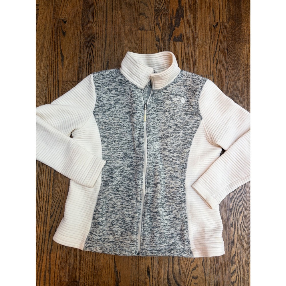 The North Face Fleece Jacket XL Gray Cream Ribbed Mixed Media Gorpcore Sporty